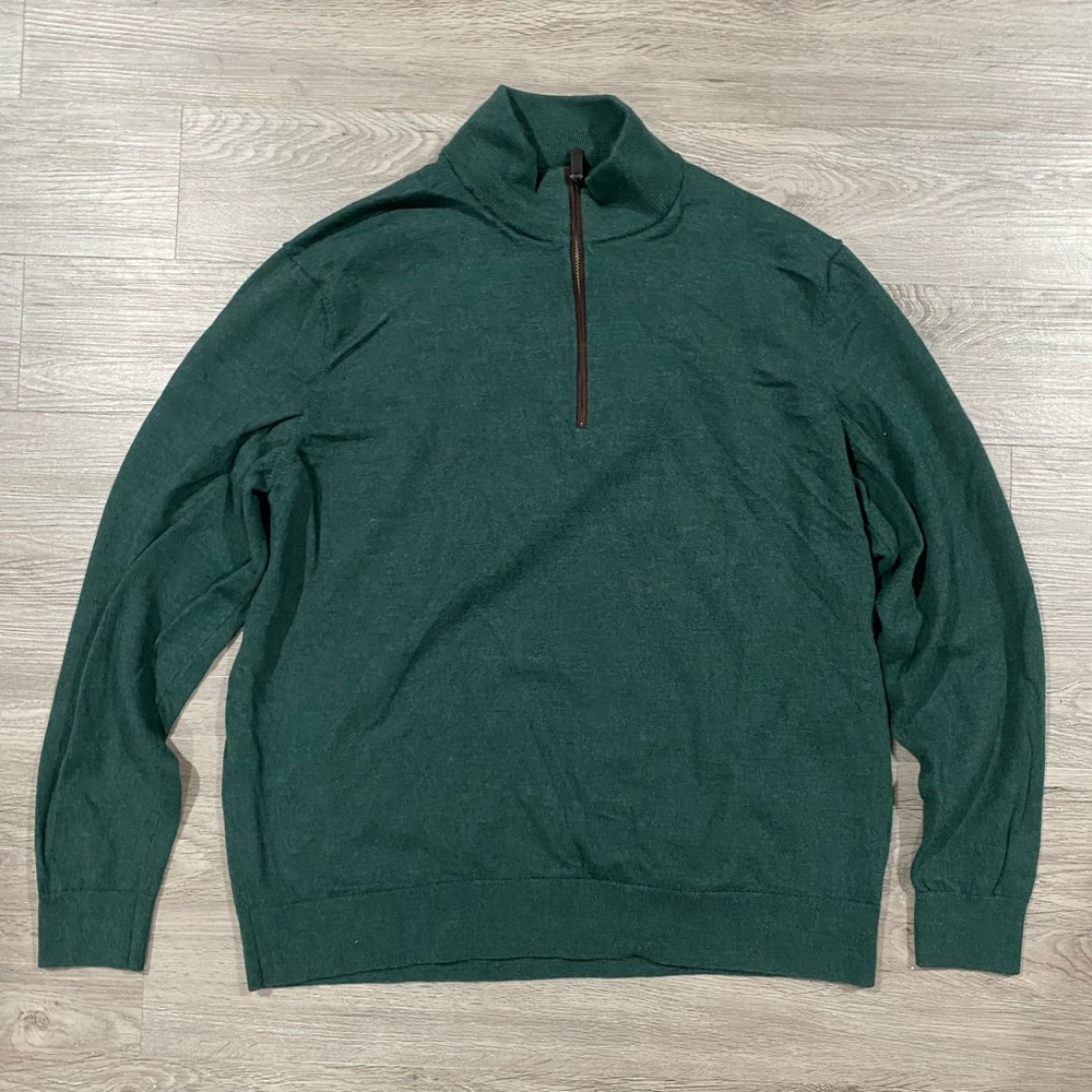Men's Green Untuckit Extra Fine Merino Wool Quarter Zip Pullover Sweater